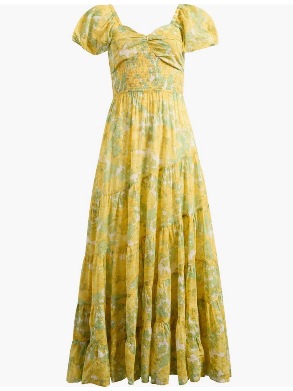 NWT Free People Sundrenched Floral Tiered Maxi Dress Butter Combo Yellow Small
